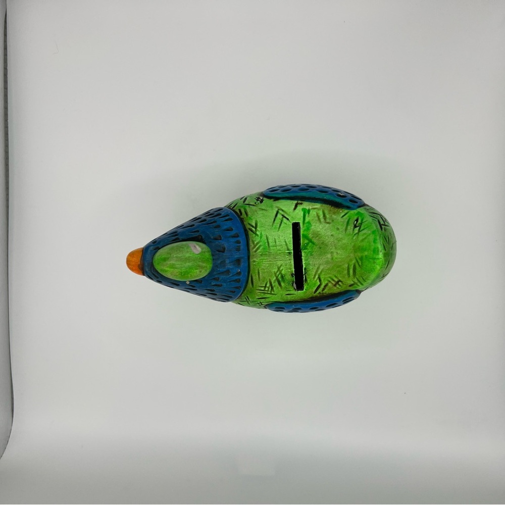 Colorful Green & Orange Chicken Hen Slot Coin Piggy Bank Figurine Collectible - Picture 10 of 16